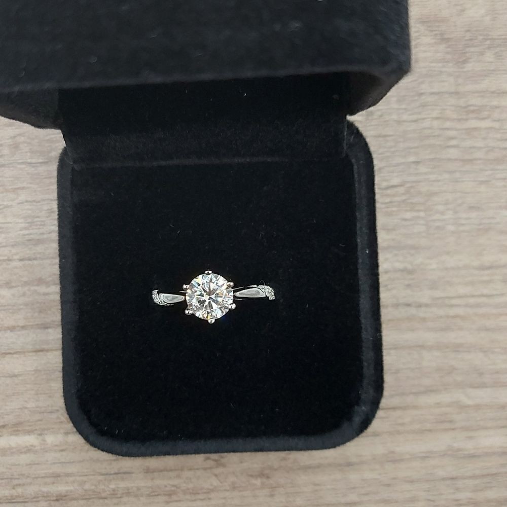 1 Carat Platinum Plated Moissanite 925 Silver Engagement Ring - Picture 10 of 14